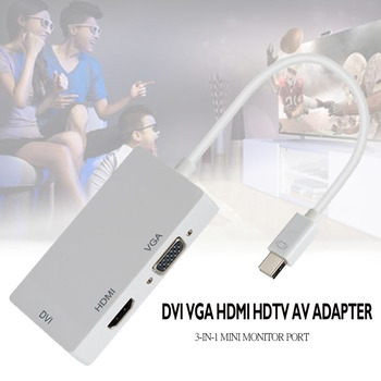 Three-in-one Mini Display Port to DVI VGA Hdmi Tv Av Hdtv Adapter Cable for MacBook/Imac/MacBook Air LHB99
